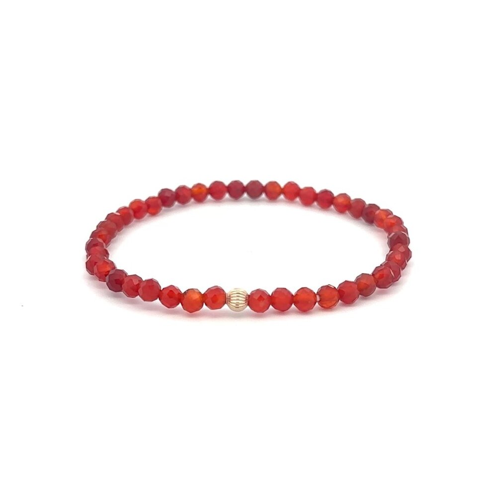 Gemstones Carnelian Microfaceted Mini 4mm Stretch Bracelet 14k Corrugated Bead